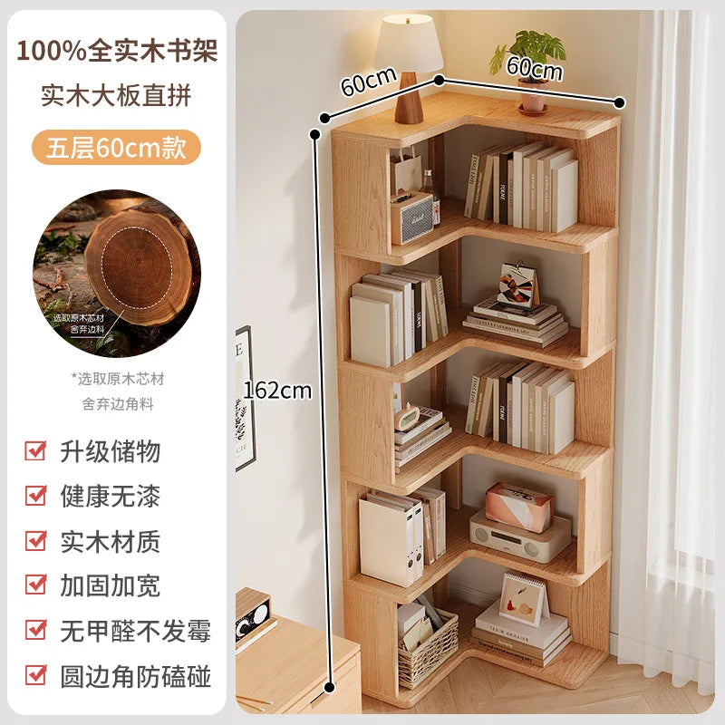 HYS solid wood corner bookshelf home living room corner cabinet wall corner storage rack bedroom simple bookcase
