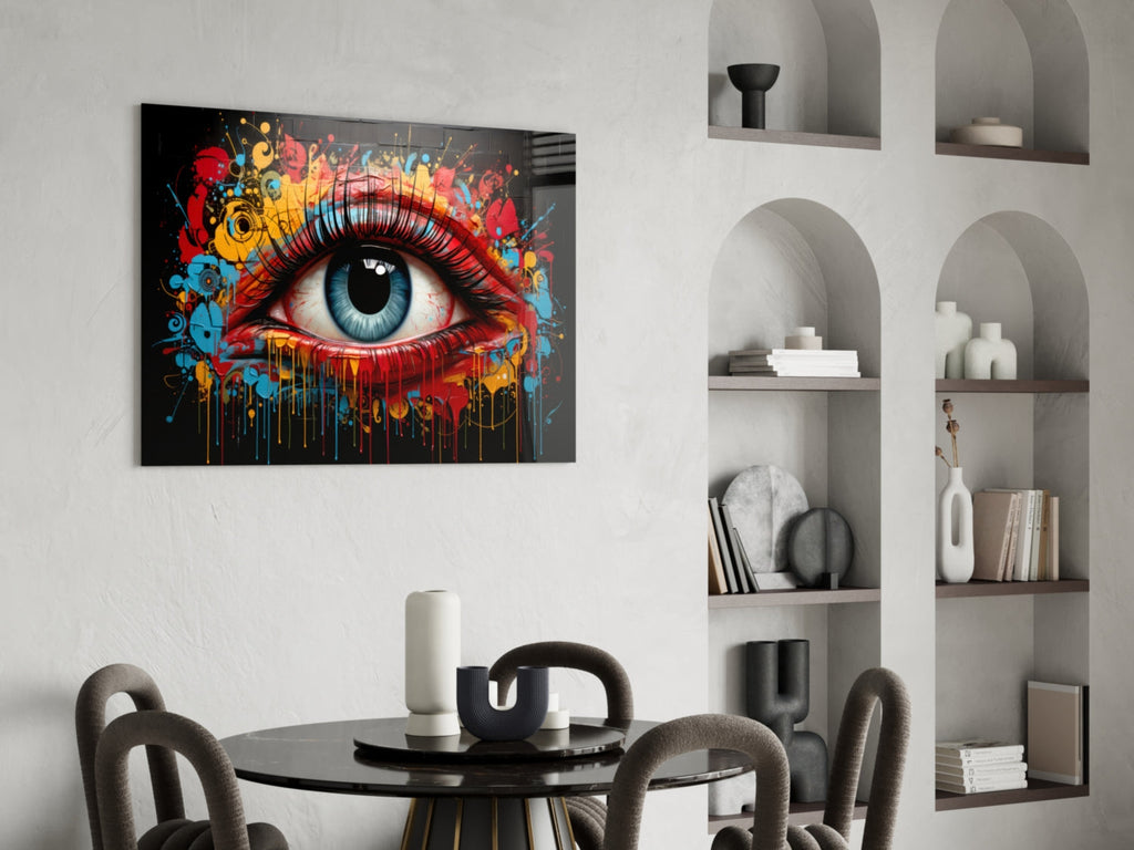 Dripping Paint Splash Blue Eye Glass Wall Art