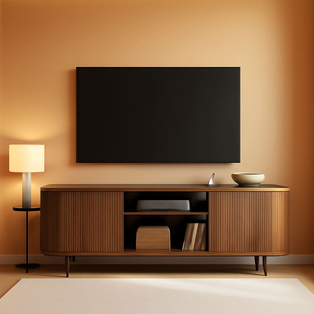 Fluted Television Stand With Brown Calacatta Marble