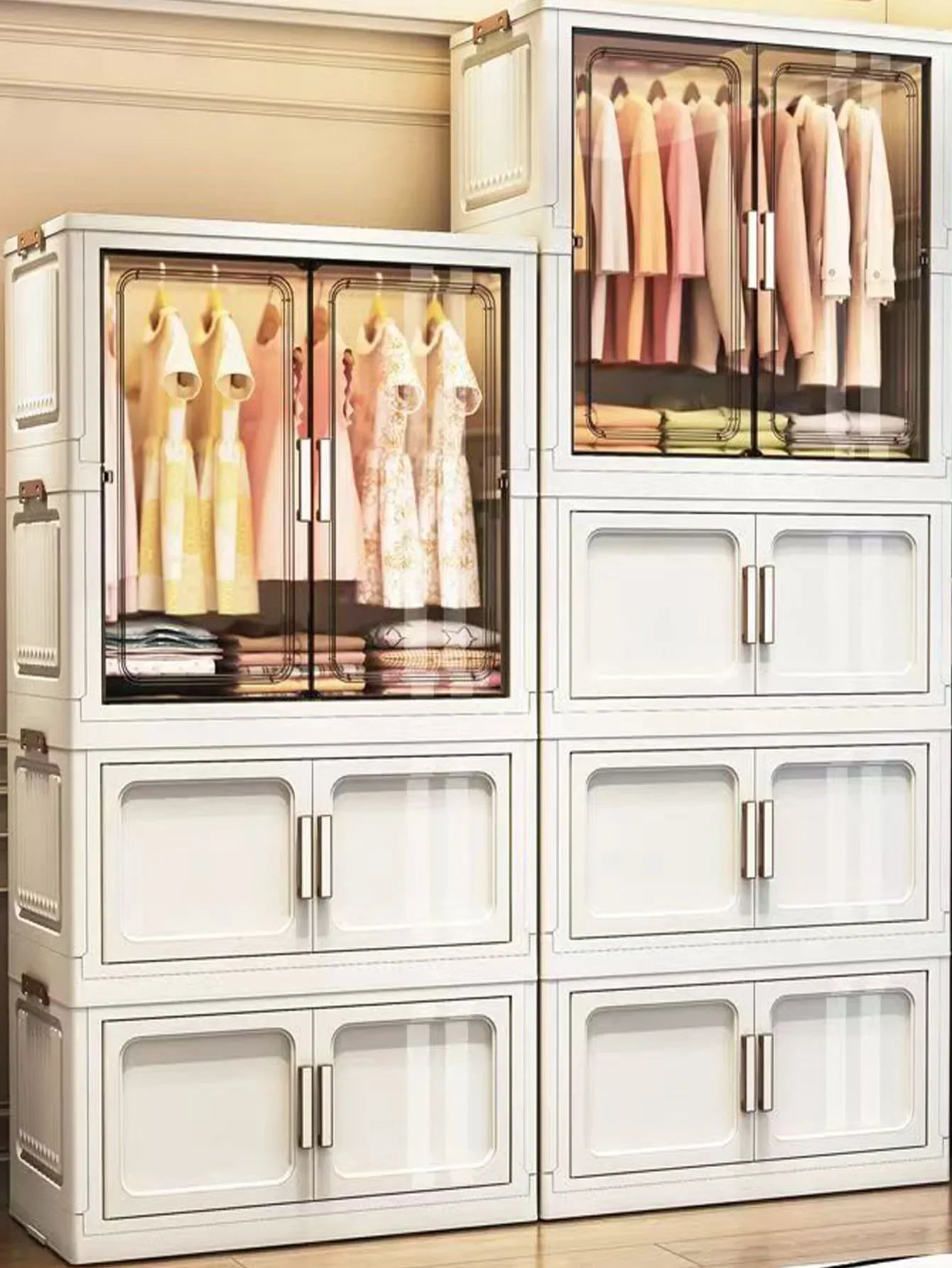 Compact Folding Storage Cabinet with Drawers for Home Organization MultiFunctional Closet Space SaverforKitchen Bathroom Bedroom