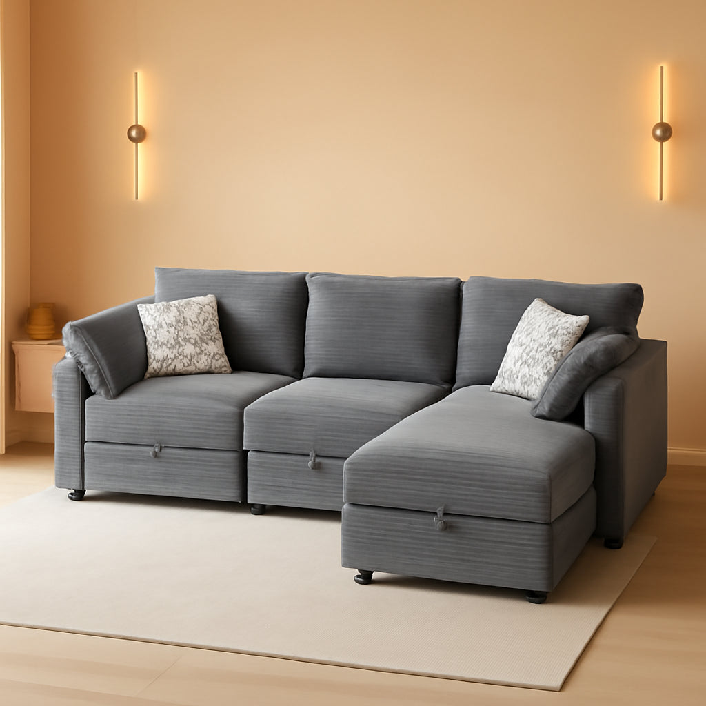 Gray Modular Sectional Sofa With Hidden Compartment