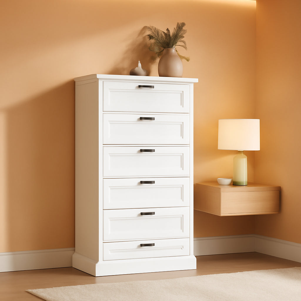 Tall White Six Drawer Contemporary Dresser Bedroom