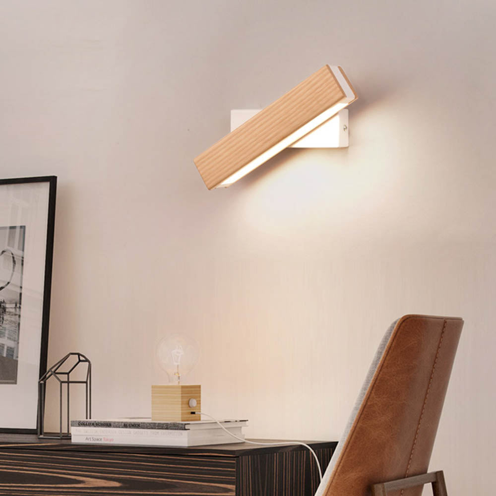 Minimalist Rotatable Wooden LED Wall Lamp for Bedroom