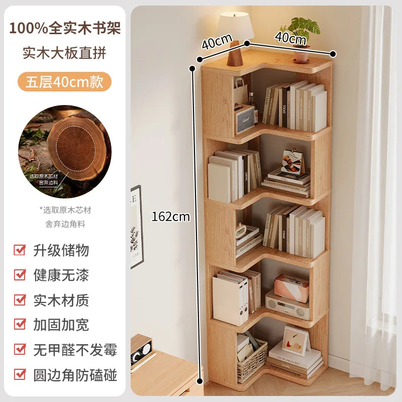 HYS solid wood corner bookshelf home living room corner cabinet wall corner storage rack bedroom simple bookcase