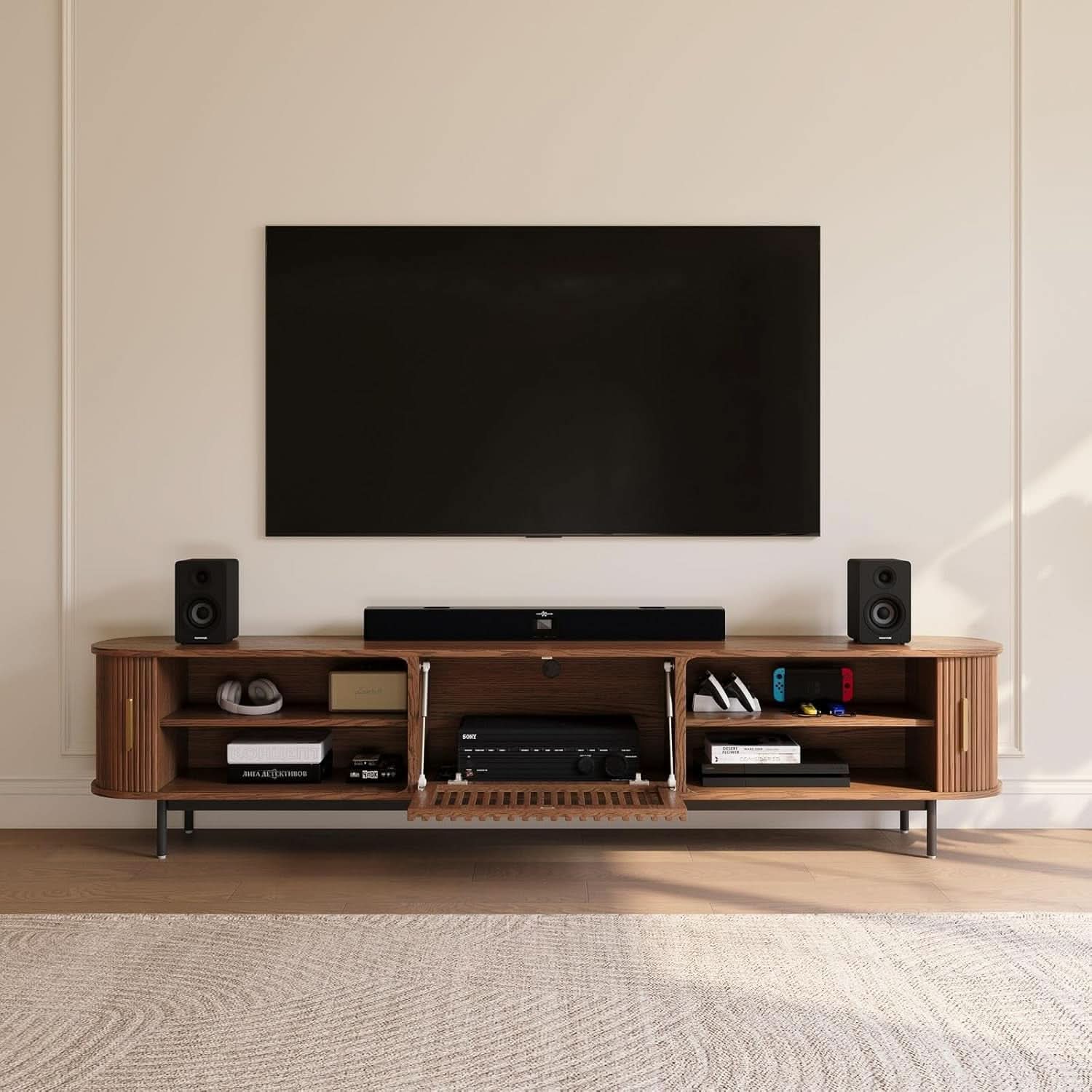 Walnut Finely Crafted 75 Inch Television Console Stand