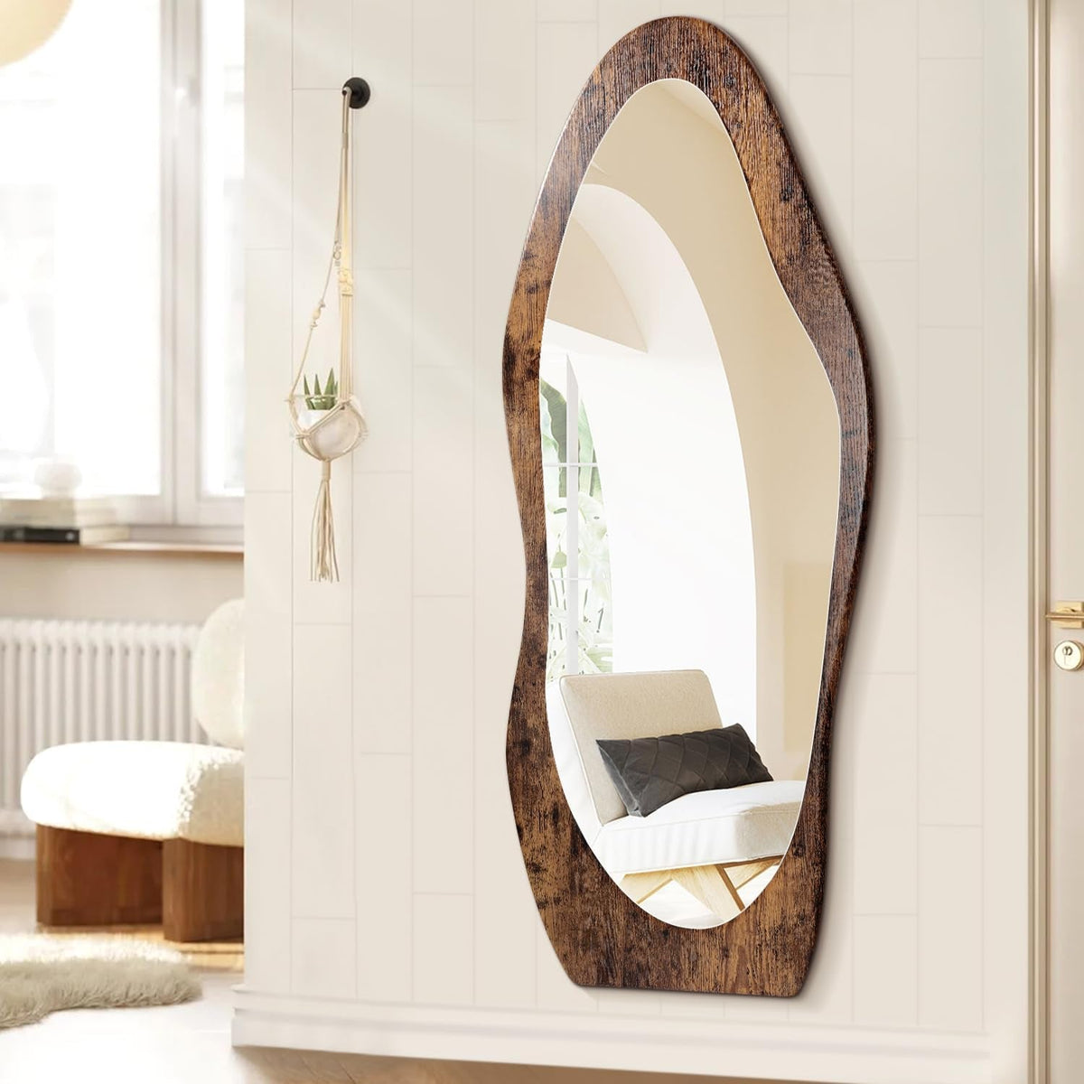 Handcrafted Oak Framed Wavy Leaning Bedroom Mirror