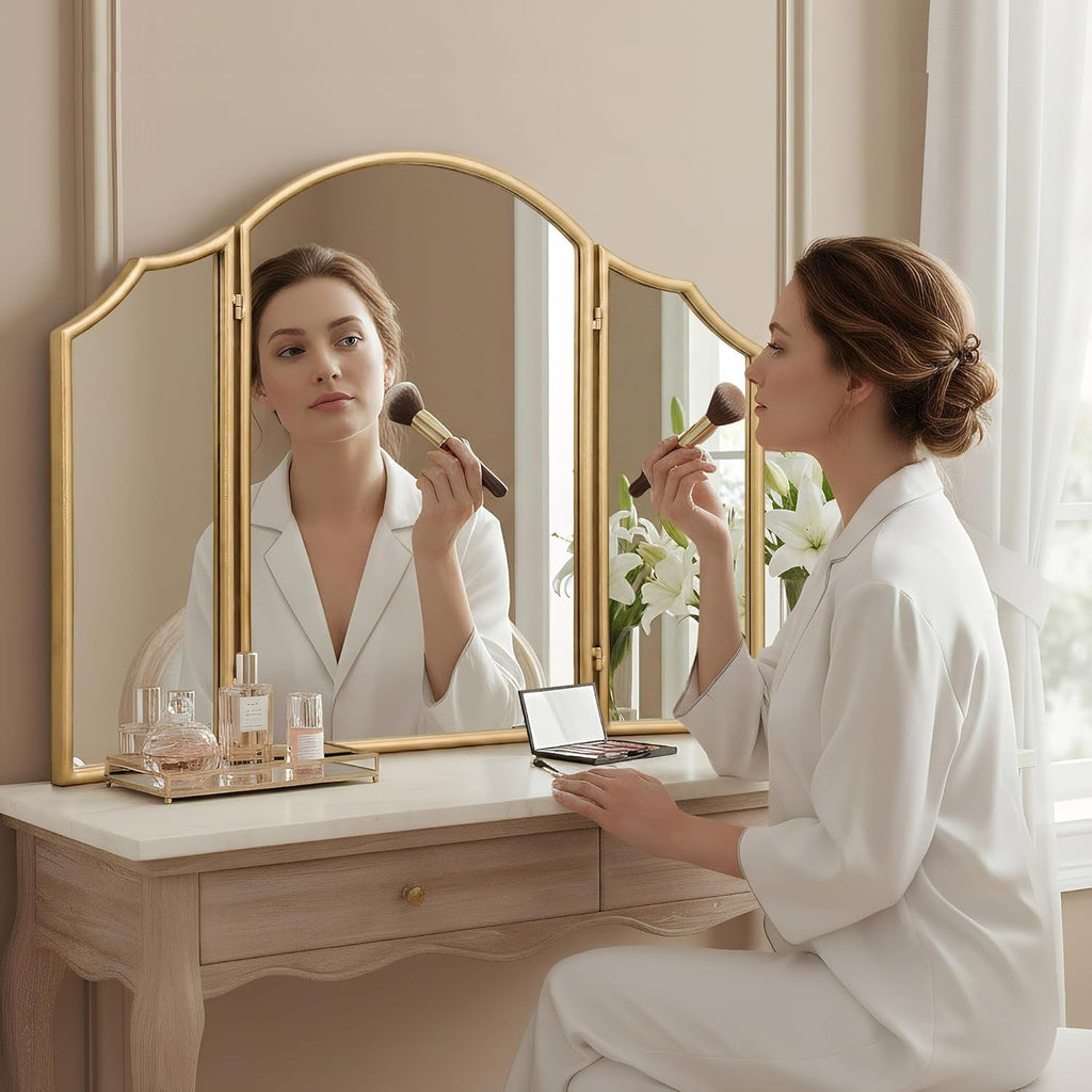 Gold Scalloped Vanity Mirror For Bedroom Wall Decor