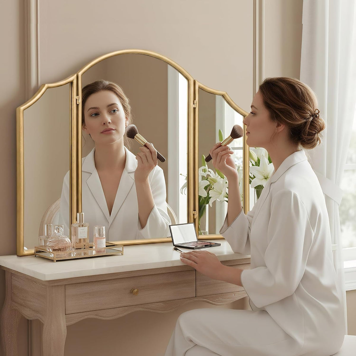 Gold Scalloped Vanity Mirror For Bedroom Wall Decor