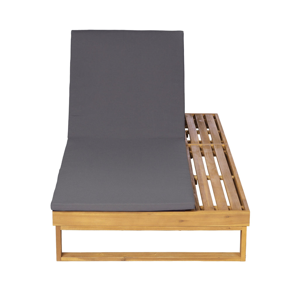 Teak Finish Acacia Wood Chaise Lounge with 1.57-Inch Cushion