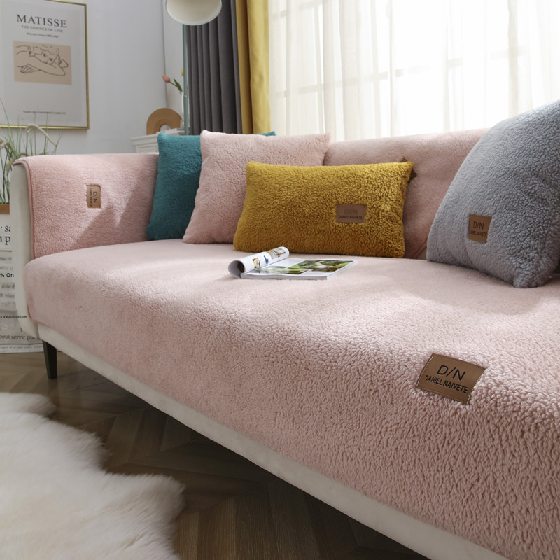 Non-Slip Lamb Fleece Sofa Cover for Winter Comfort
