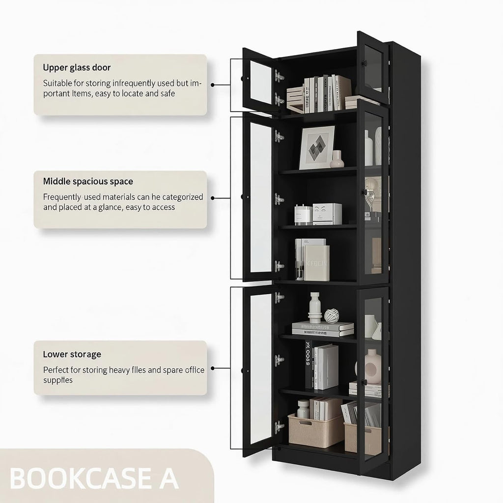7 Tier Black Wooden Bookcase Bedroom Office Display