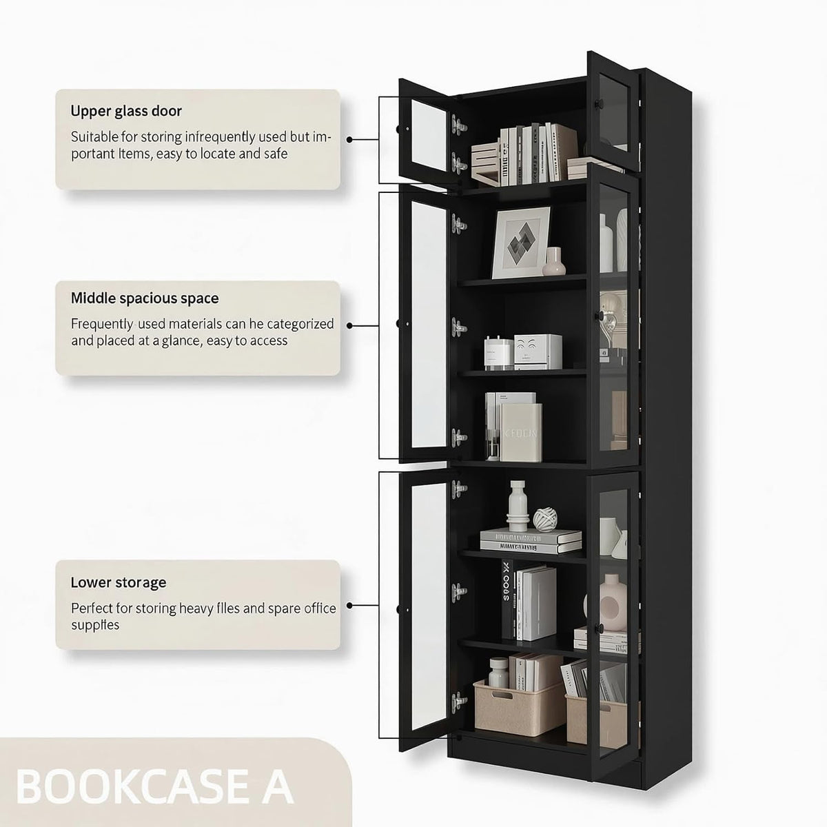 7 Tier Black Wooden Bookcase Bedroom Office Display