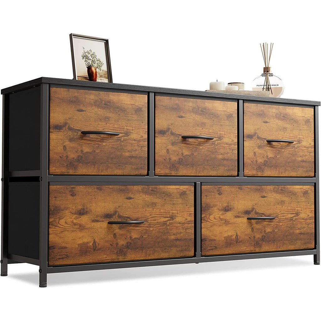 Rustic Wood 5 Drawer Dresser For Bedroom Storage Cabinet