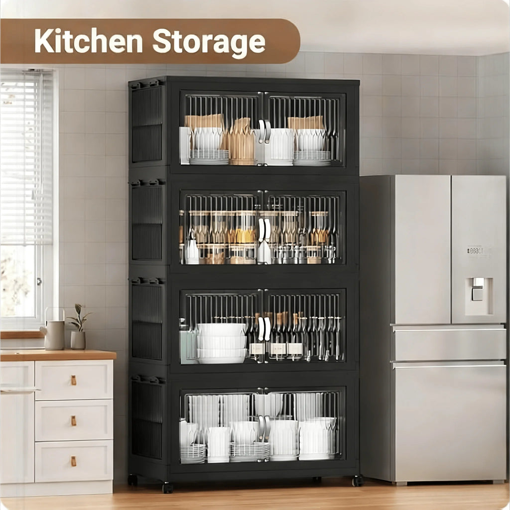 28inch 600Qt Stackable Storage Bins With Lid, Extra Large Closet Organizer Collapsible Drawer Boxes With Wheels, Folding Plastic Cabinet Containers For Home Kitchen Room Organization, 1/2/3/4/5Pack