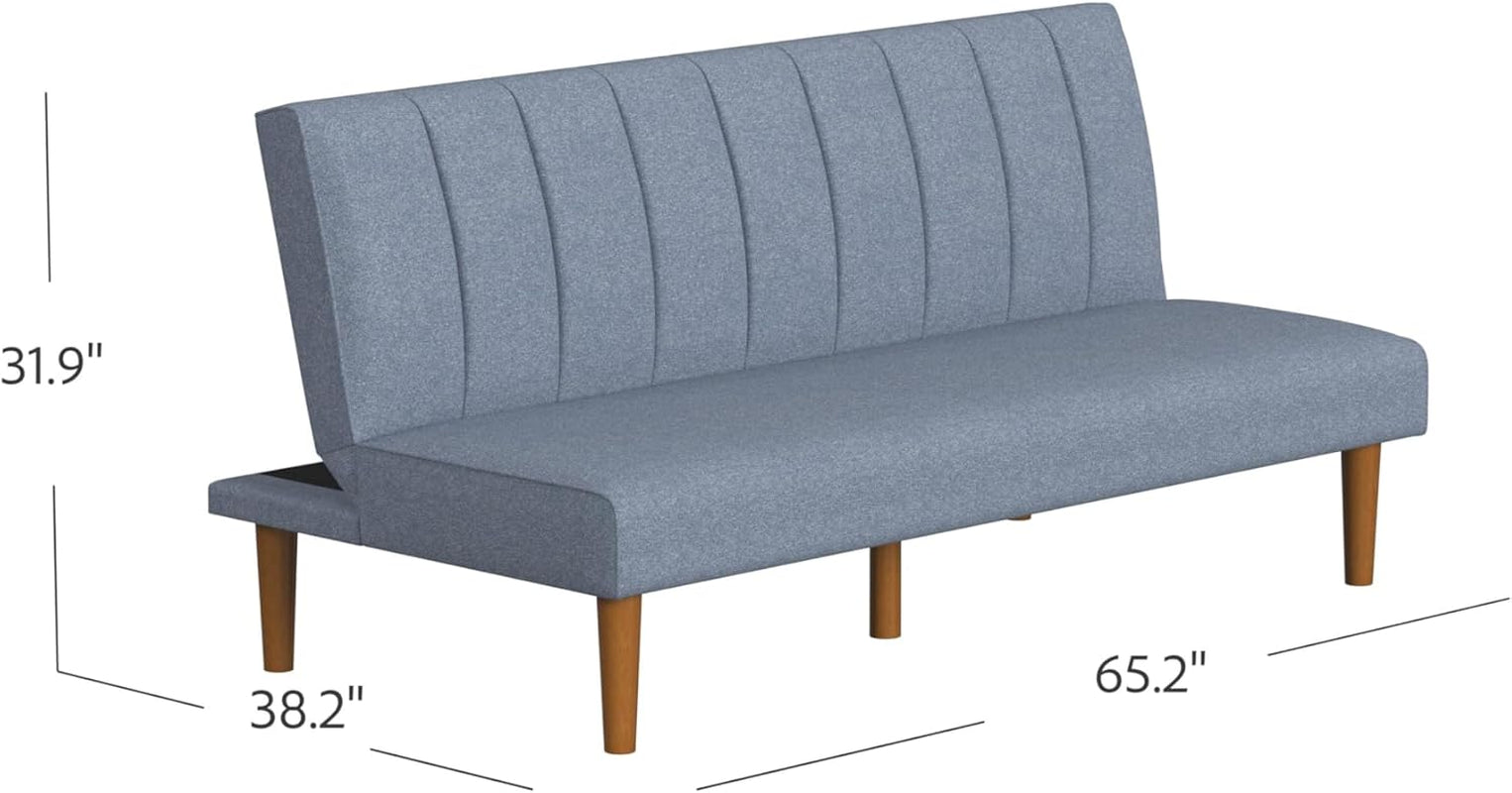 Blue Upholstered Convertible Futon Sofa Bed Dormitory