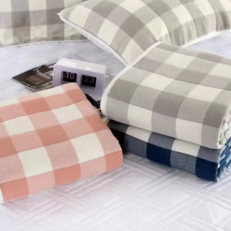 Cotton Plaid Bed Blanket - 5 Layers, Soft & Lightweight