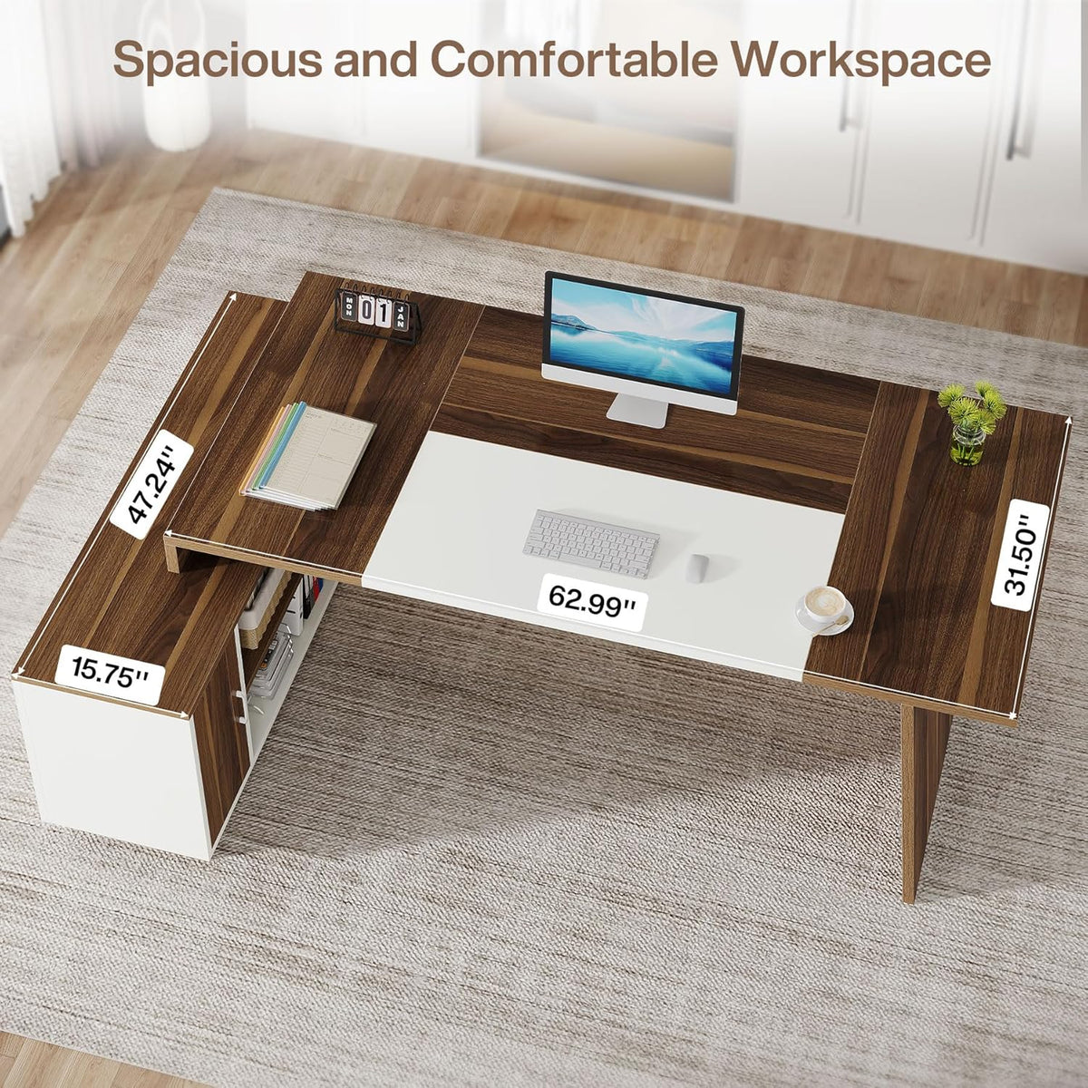 70.5" L-Shaped Executive Office Desk with Storage Cabinet & Shelves