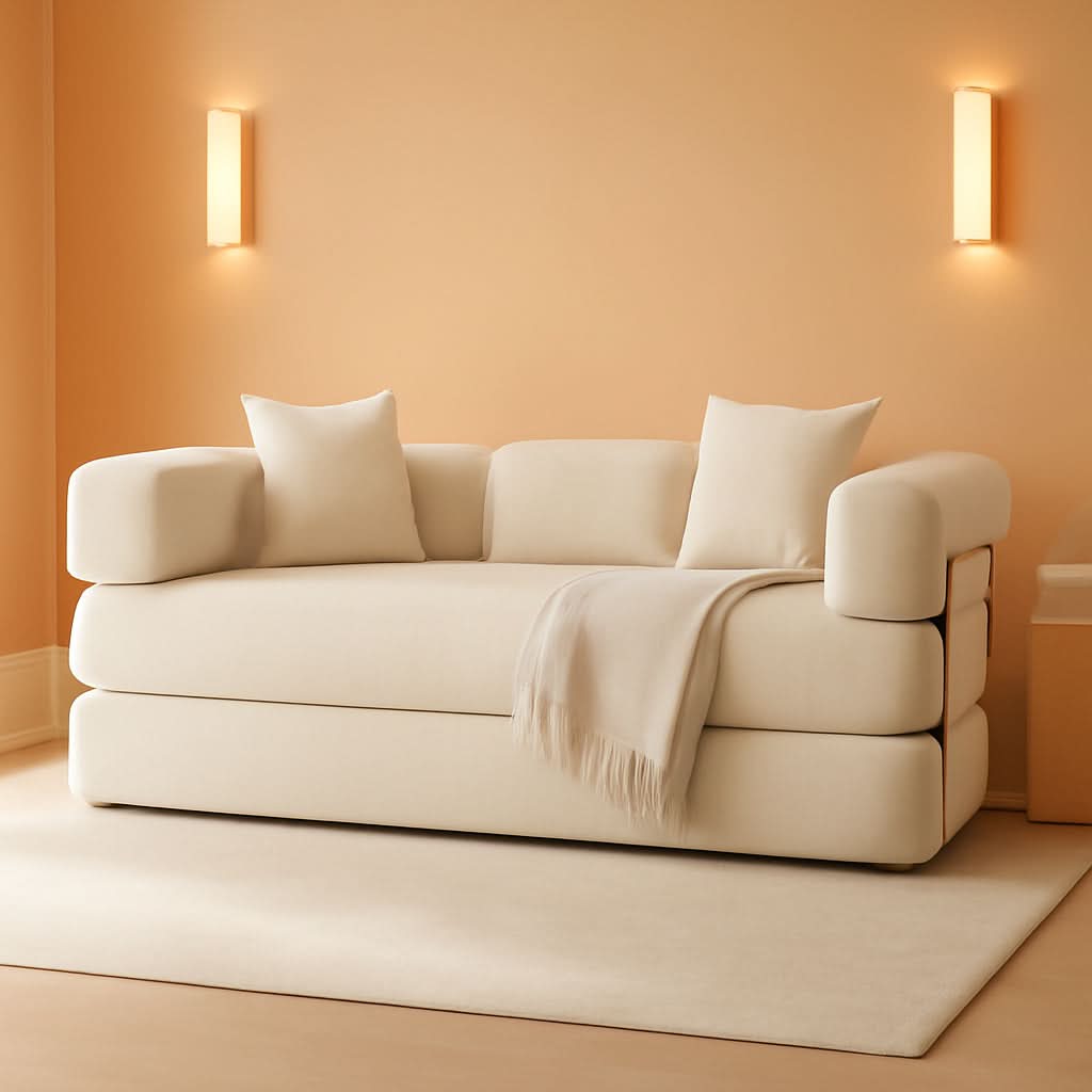 78Inch Convertible Sleeper Sofa Bed Beige Upholstery
