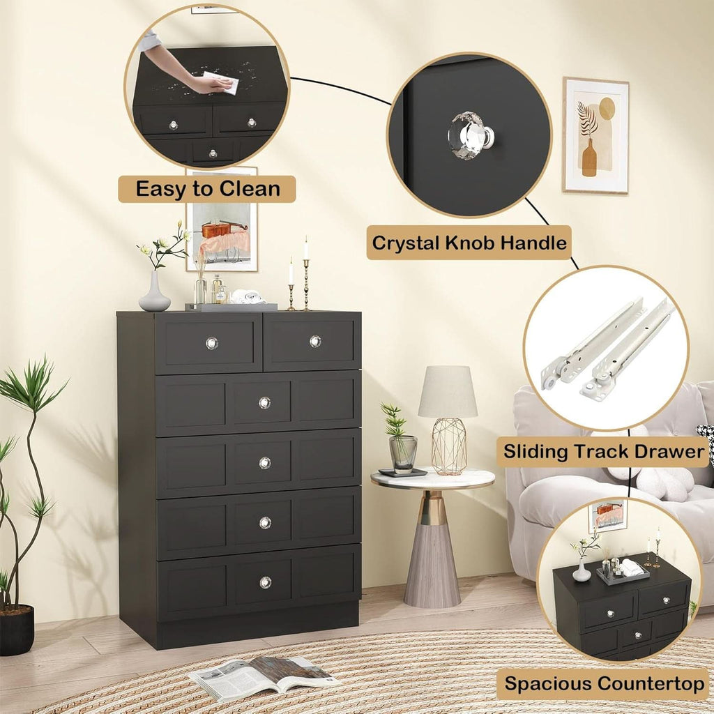 Black Fluted 24 Inch Dresser For Bedroom Storage Solutions