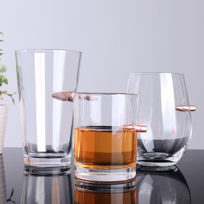 Creative Glass Whiskey Cup with Bullet Design