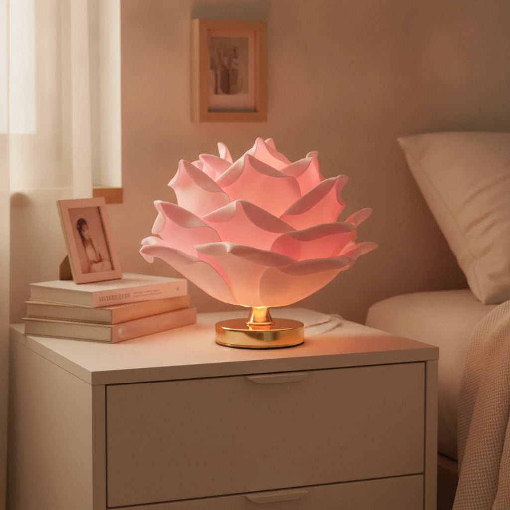 Rose Table Lamp Corded Rose Lamp Sculptural Warm Light for Bedroom, Reading Corner