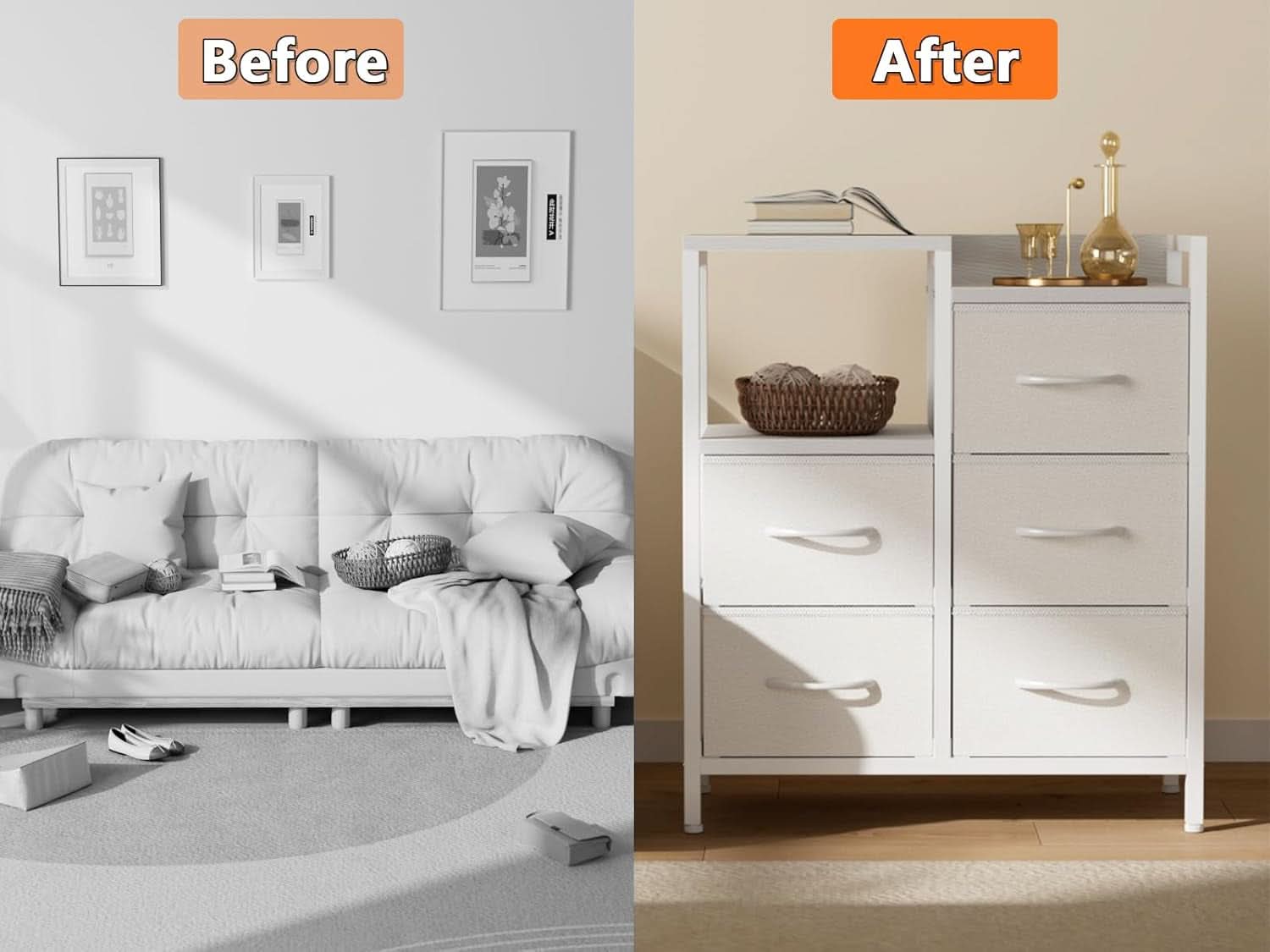 White 5 Drawer Dresser With Metal Frame Bedroom Storage