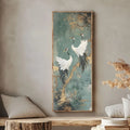 Japanese Style Golden Crane Decorative Poster, Luxury Canvas Painting Vertical Frameless Mural for Entrance Hallway