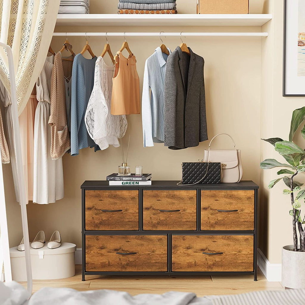 Rustic Wood 5 Drawer Dresser For Bedroom Storage Cabinet