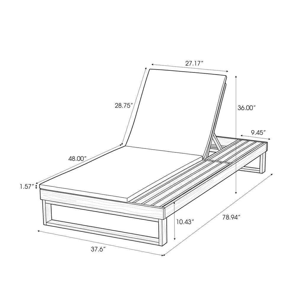 Teak Finish Acacia Wood Chaise Lounge with 1.57-Inch Cushion