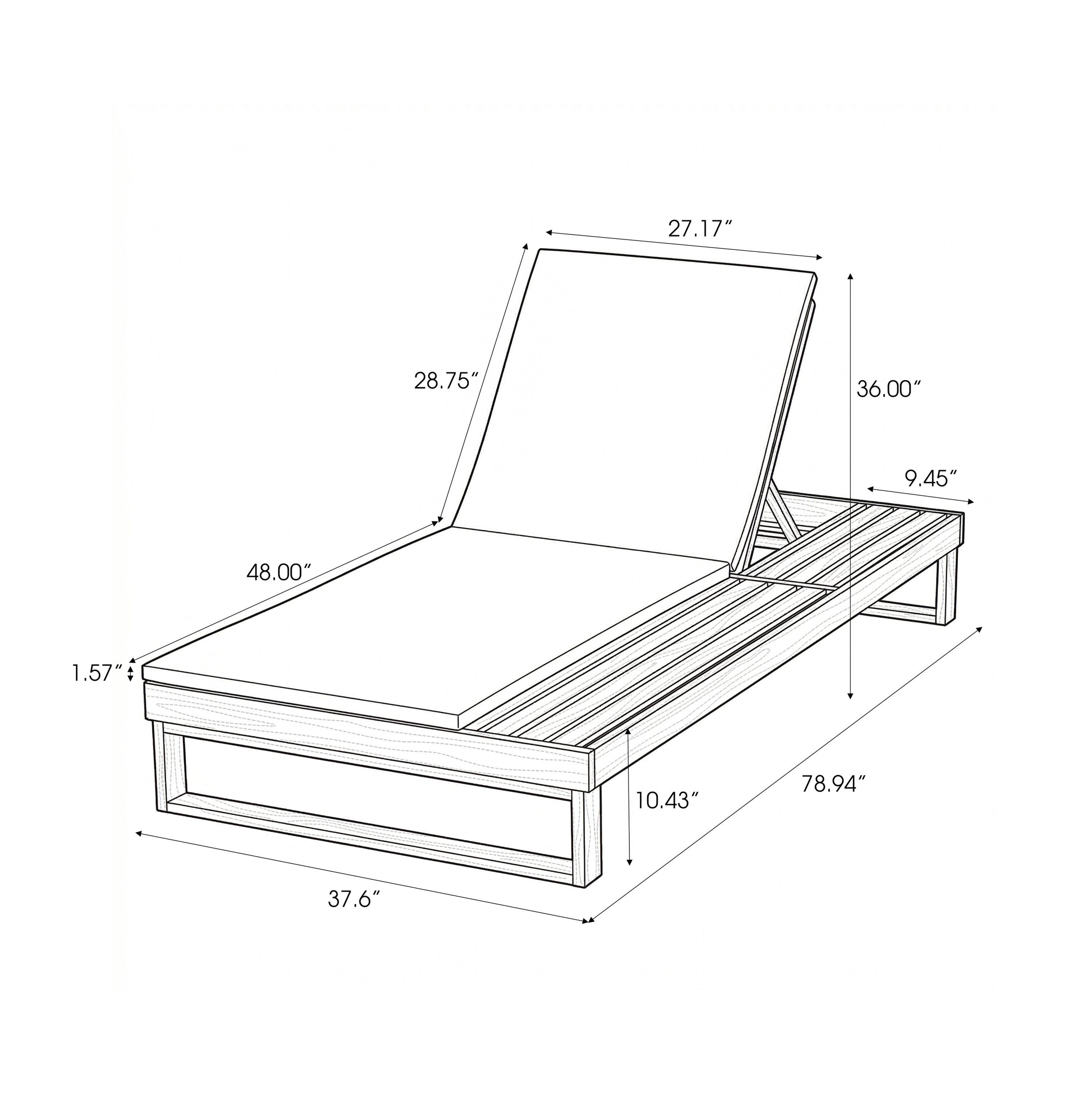 Teak Finish Acacia Wood Chaise Lounge with 1.57-Inch Cushion