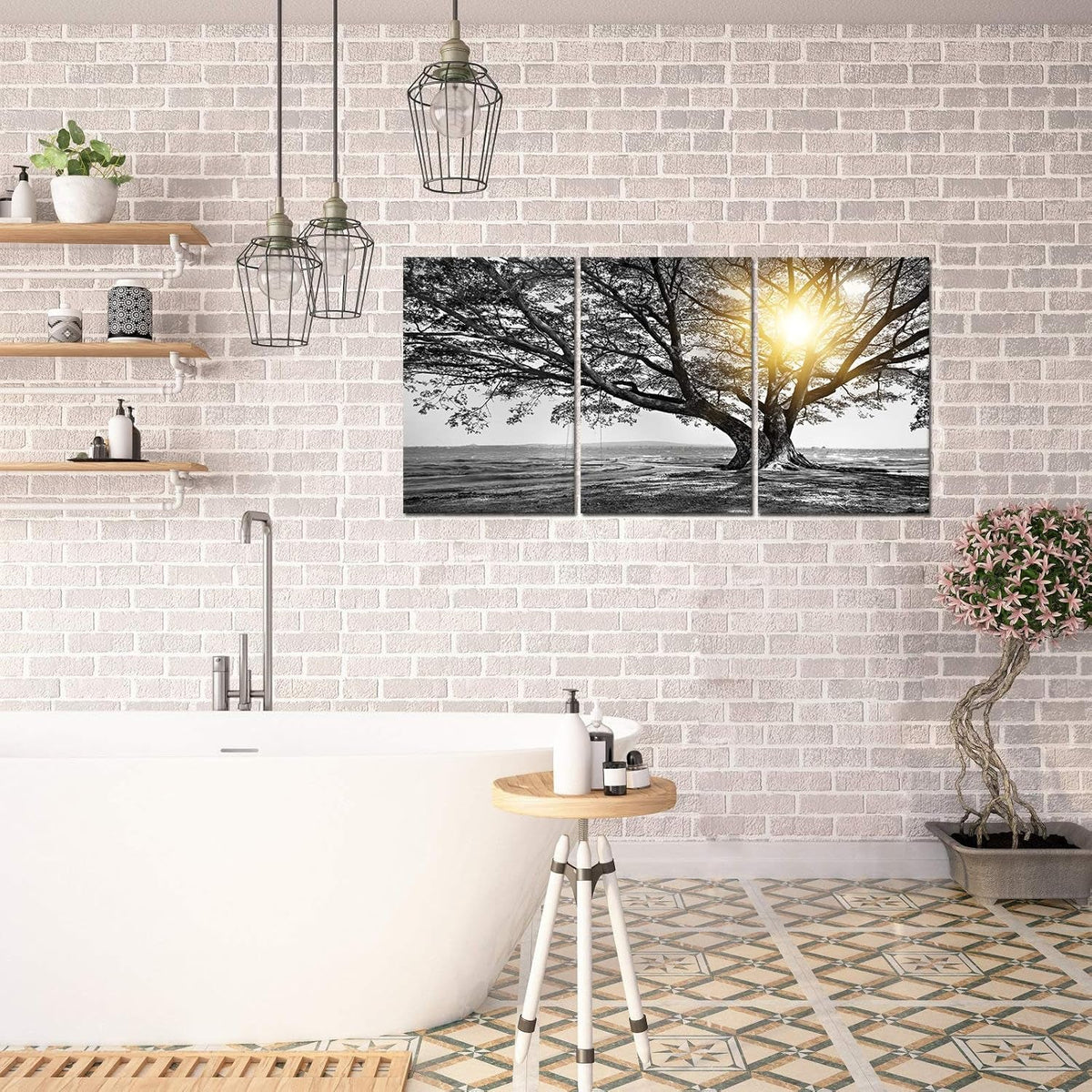 Three Piece Black White Tree Landscape Framed Canvas
