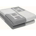 Monogram Pattern Reversible Throw Blanket: Gray
