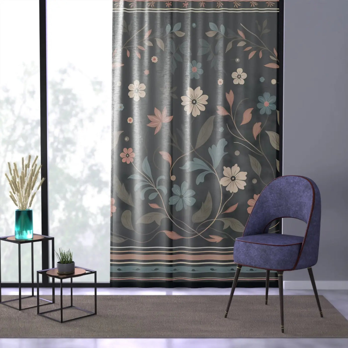 DipaliZ Floral Vines Curtains Semi-sheer Polyester Fabric