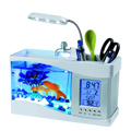 Frutiger Aero Office Table Lamp with Clock, Mini Goldfish-Bowl and Pen Holder