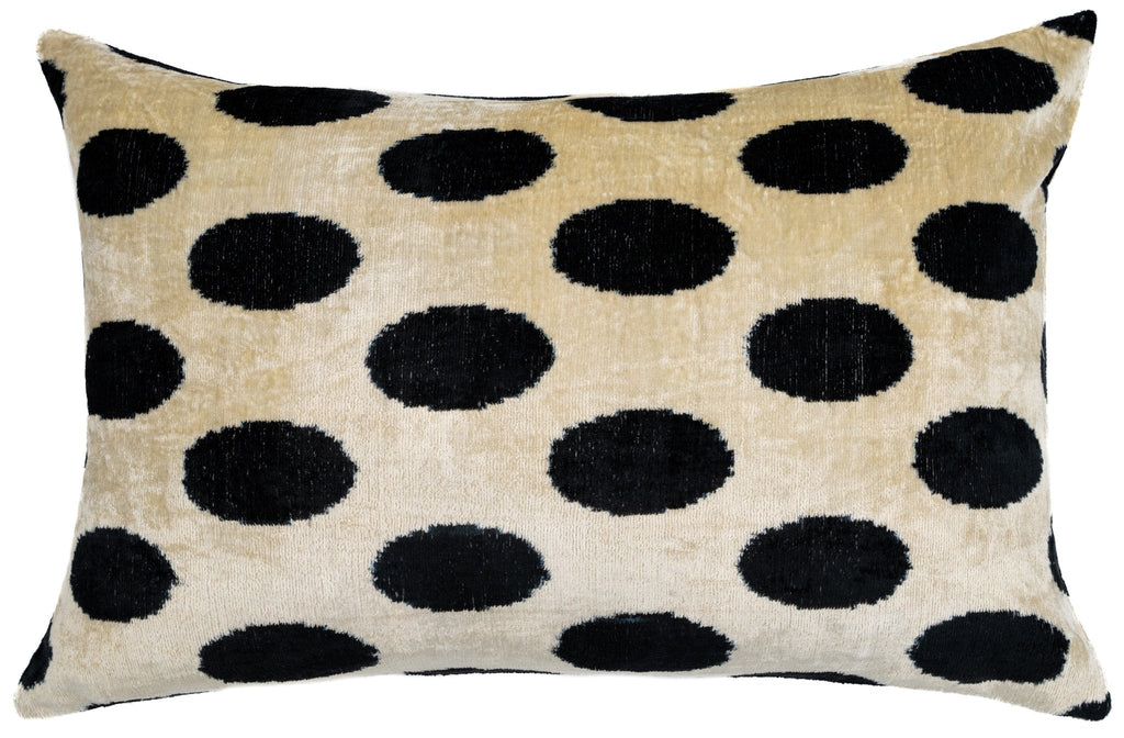 Handmade Throw Pillow Cover & Feather Insert | Black White Polka Dot| Soft Throw Pillow| Luxury Decorative for Couch | 16 x 24 in