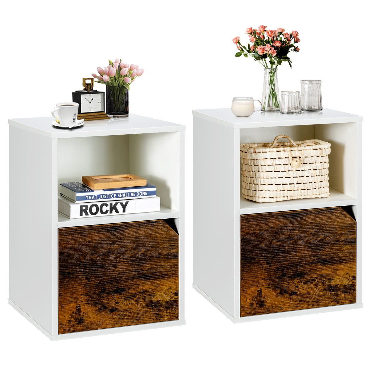 NNECW Set of 2 Bedside Table with Open Compartment for Bedroom