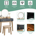 NNECW Dressing Table Stool Set with Makeup Mirror for Bedroom-Black
