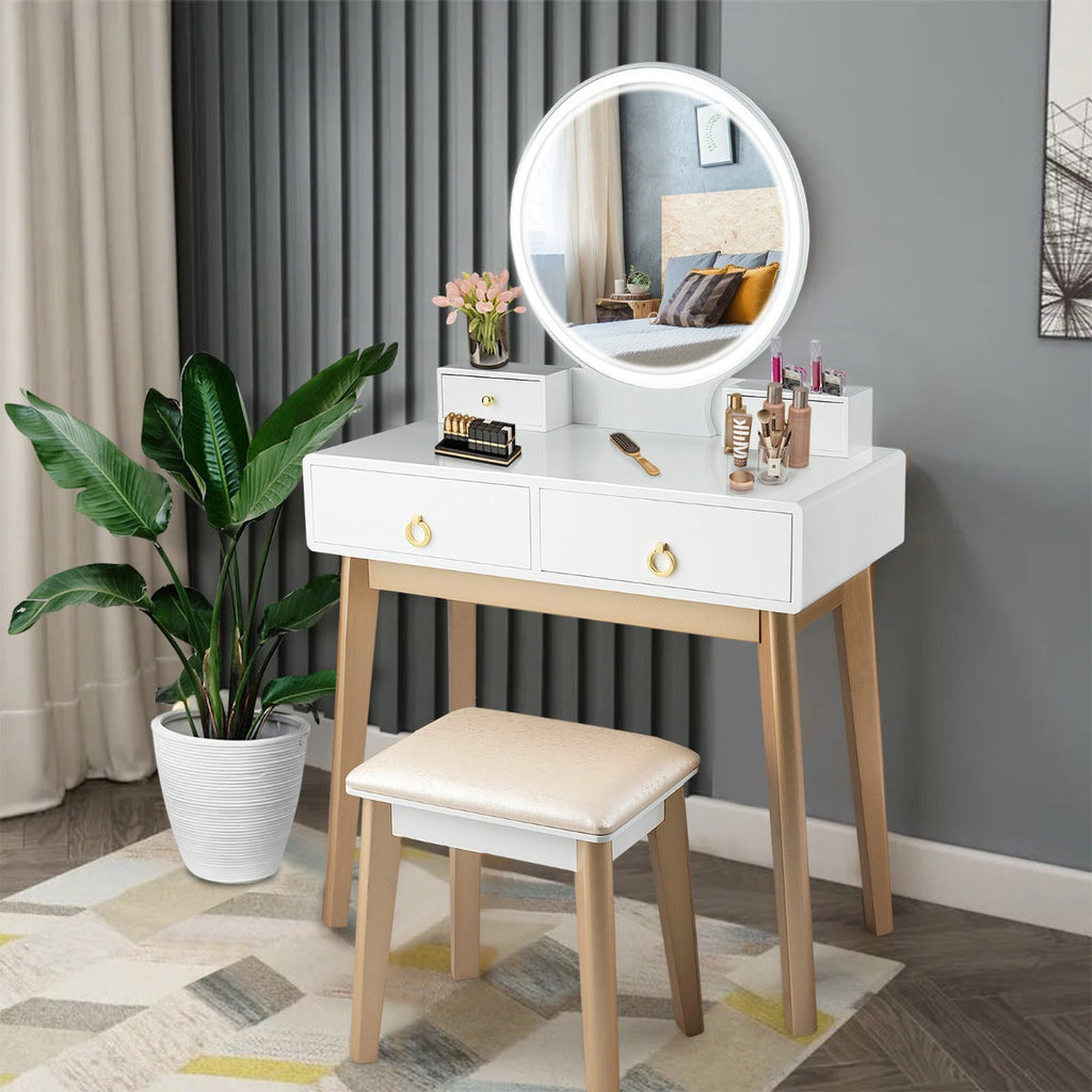 NNECW Dressing Table Stool Set with Makeup Mirror for Bedroom-White