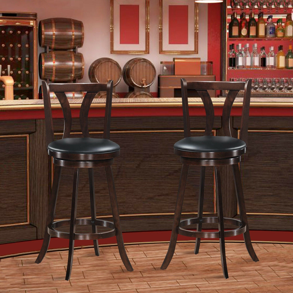 Set of 2 Swivel Bar stool 24 Inch Counter Height Leather Padded Dining Kitchen Chair