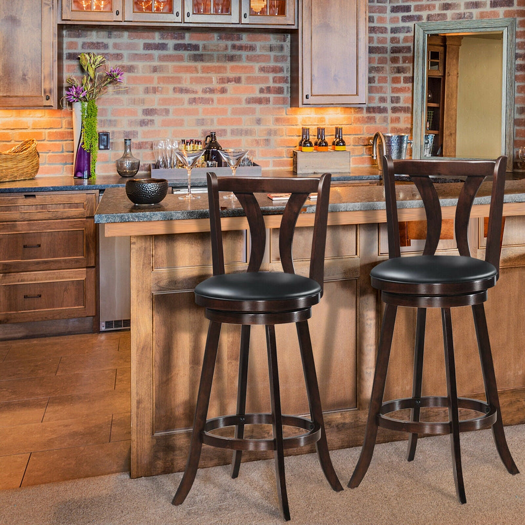 Set of 2 Swivel Bar stool 24 Inch Counter Height Leather Padded Dining Kitchen Chair