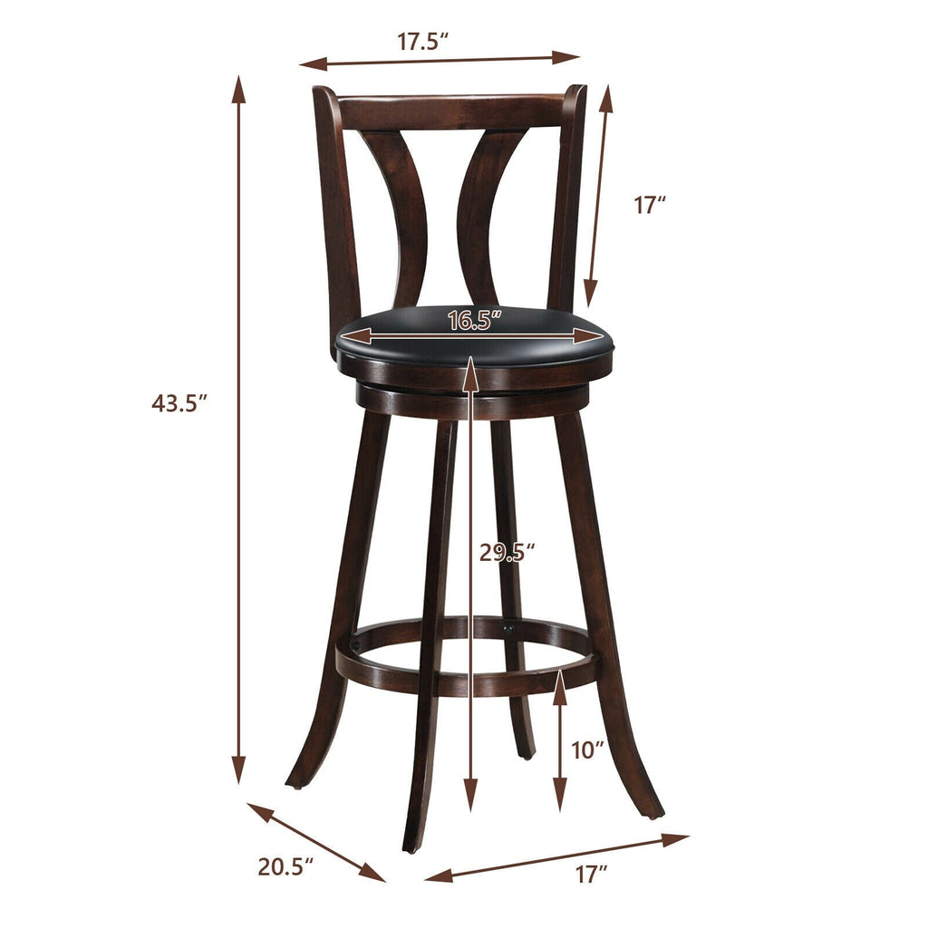 Set of 2 Swivel Bar stool 24 Inch Counter Height Leather Padded Dining Kitchen Chair
