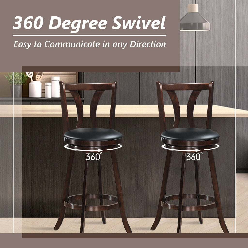 Set of 2 Swivel Bar stool 24 Inch Counter Height Leather Padded Dining Kitchen Chair