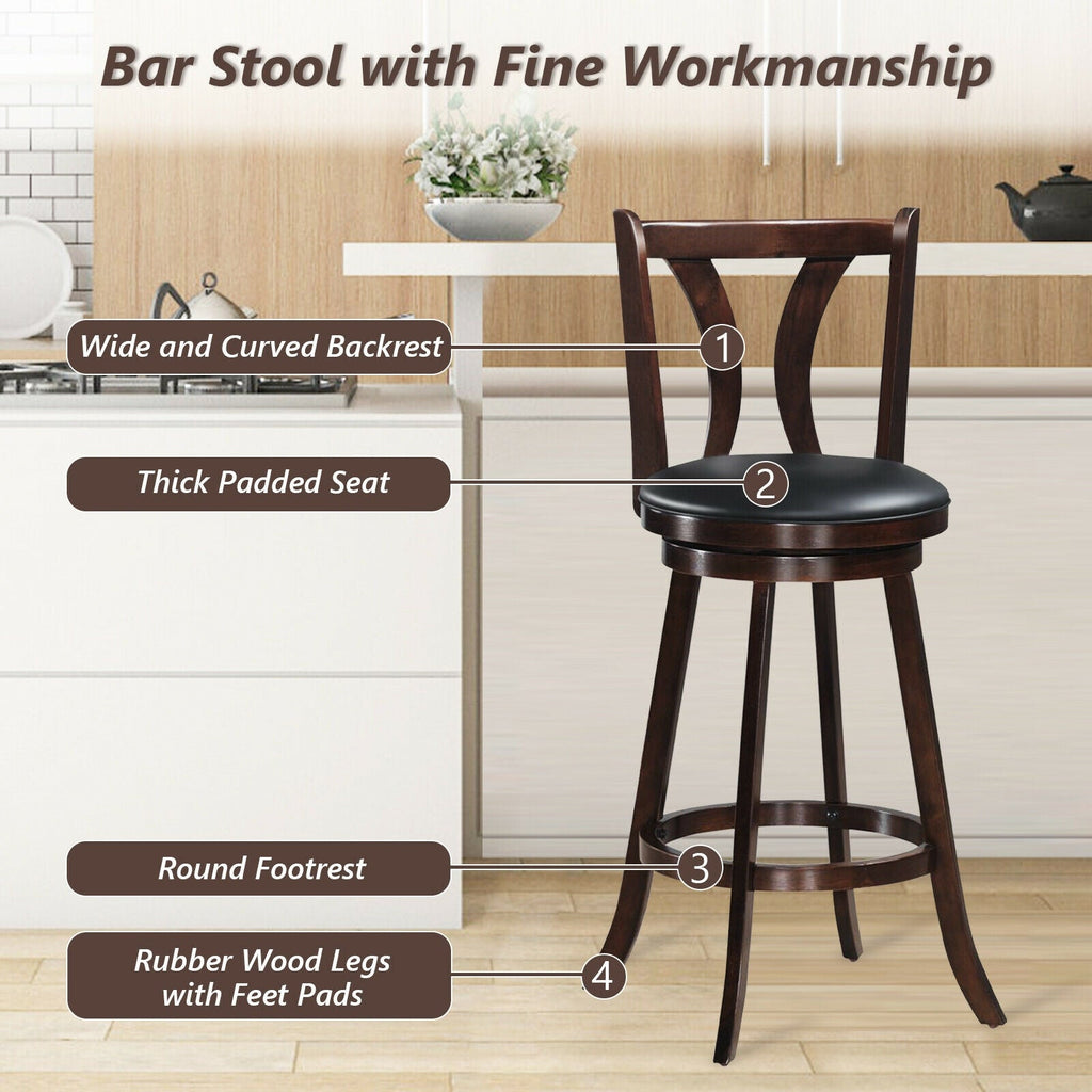 Set of 2 Swivel Bar stool 24 Inch Counter Height Leather Padded Dining Kitchen Chair