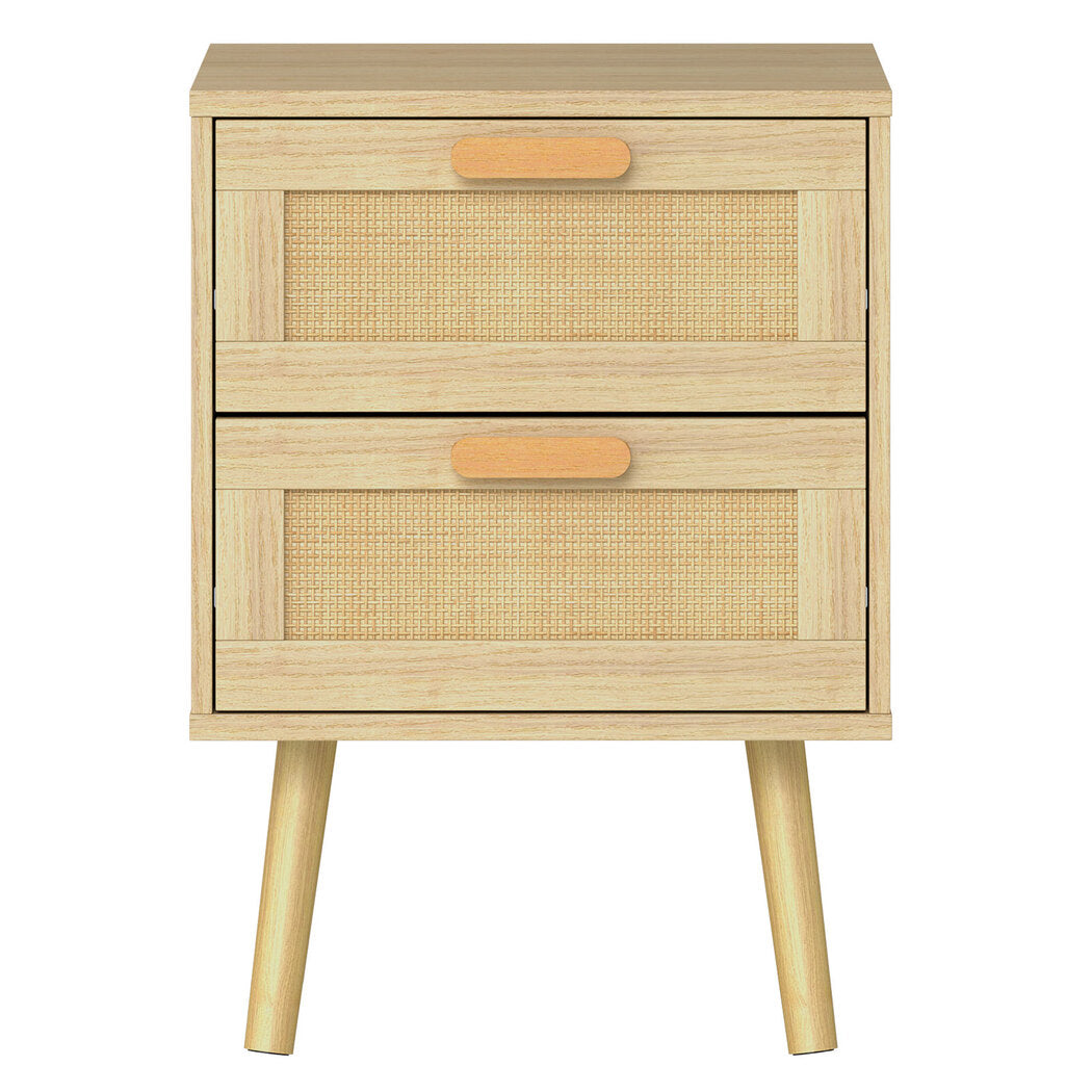 Levede 2x Bedside Tables Set Wooden Side Table Nigntstand Bedroom Rattan Drawers