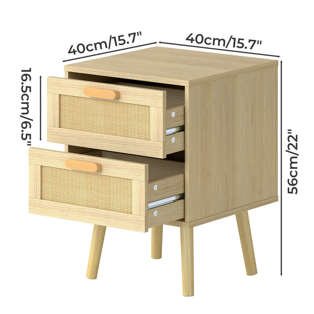 Levede 2x Bedside Tables Set Wooden Side Table Nigntstand Bedroom Rattan Drawers