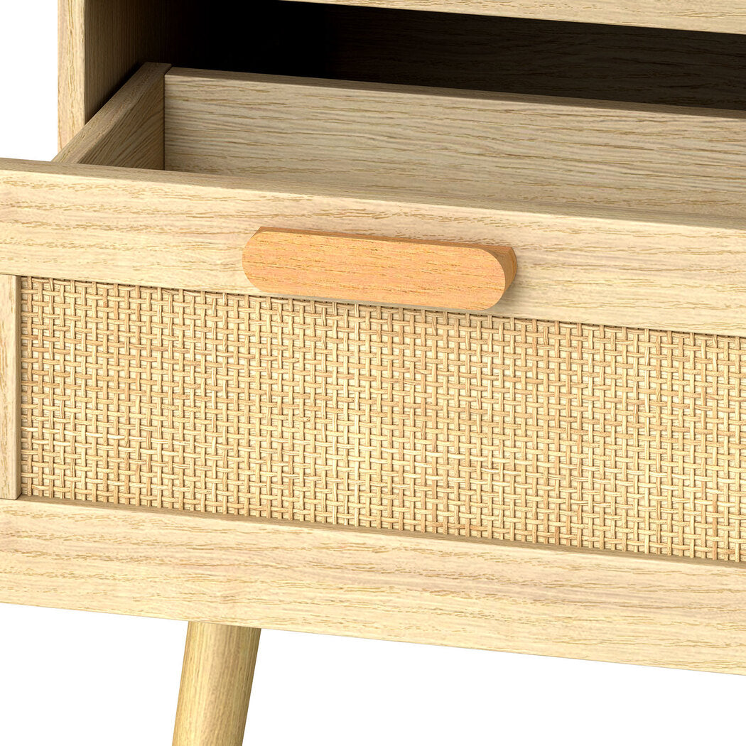 Levede 2x Bedside Tables Set Wooden Side Table Nigntstand Bedroom Rattan Drawers