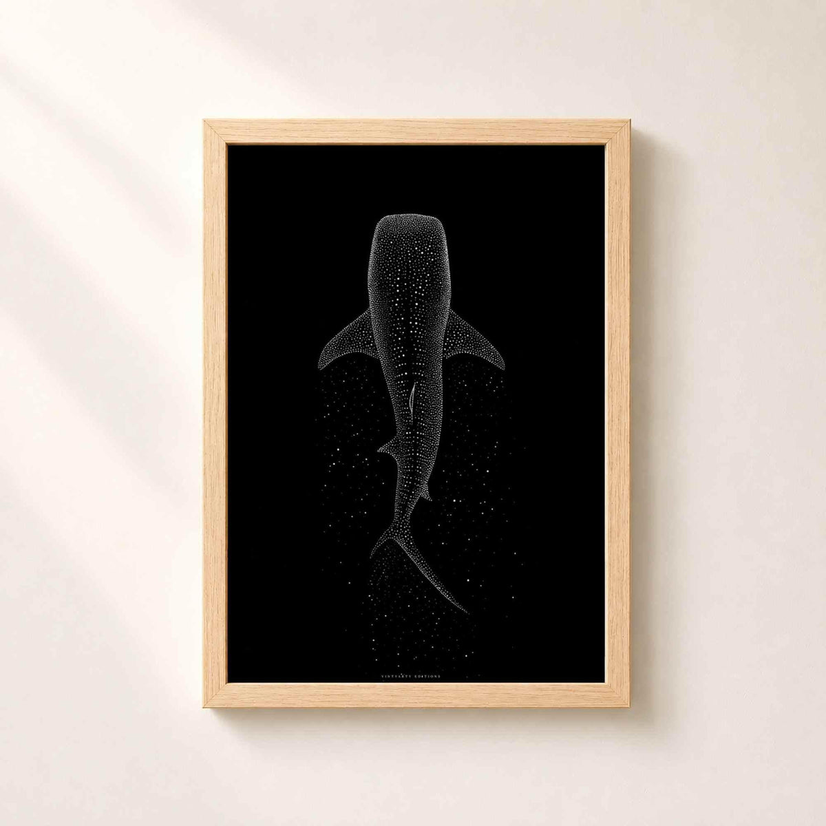 Affiche requin baleine, art mural océan minimaliste, pointillisme blanc sur noir