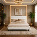 King Bedroom Set with Velvet Upholstered Platform Bed Frame & 2 White Fluted 3-Drawer Nightstands