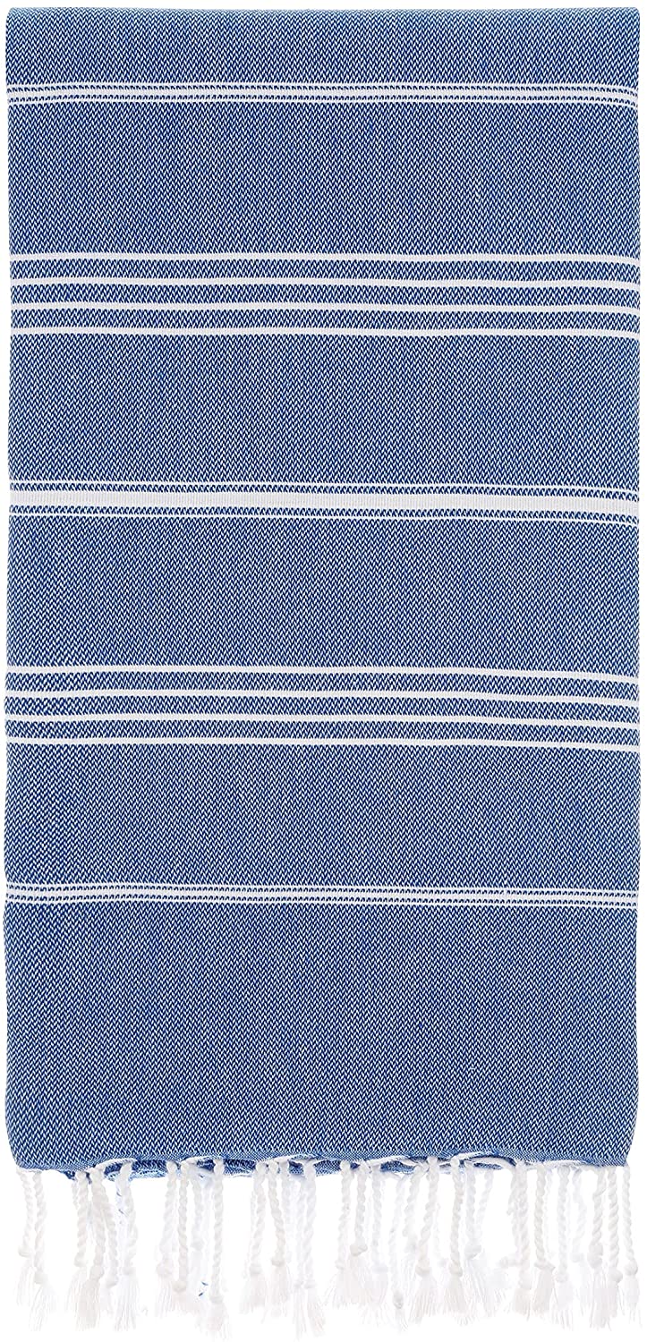 Navy Monaco Turkish Towel – Lightweight Quick Dry Beach & Bath Towel, Luxury Turkish Cotton Spa Towel, Travel & Pool Towel
