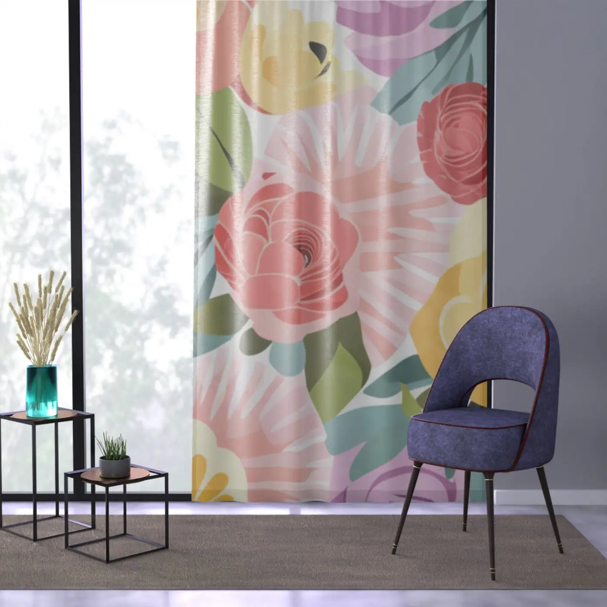 DipaliZ Window Curtain Pastel Flowers - 50x84 Polyester